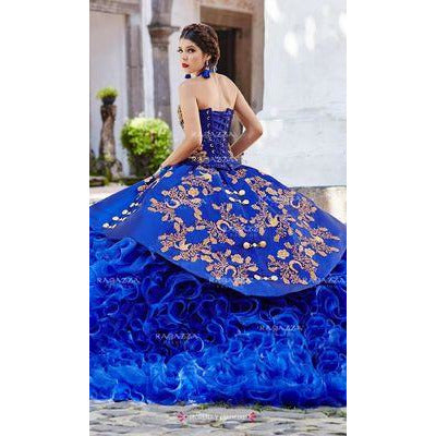 Royal Blue Dress with Removable Skirt and Bodice, Accented with Gold- – Morteza Boutique L.A