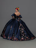 Vestido estilo mexicano, color: navy/multicolor, avory/multicolor, Style: #80605