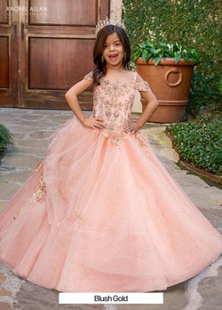 This flawless quinceañera gown combines the bold drama of black with vibrant red, The gown features a detailed, bead-encrusted bodice and a full, floral cape for added impact. Style #: RQ4045