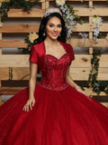 Radiant Elegance Satin Glitter Tulle Ball Gown with Beaded Corset and Removable Skirt #80426