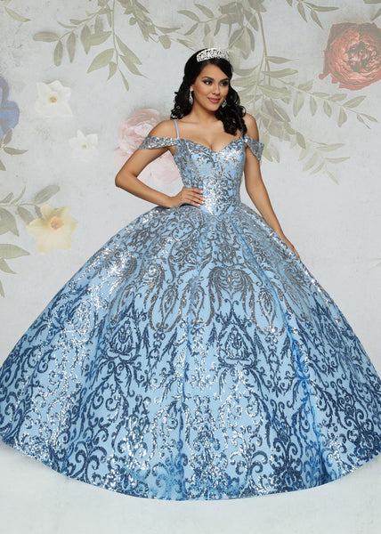 Glittering Frost Sequin Lace Ball Gown in Ice Blue and Pink -80512