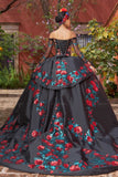 Dramatic Elegance 3-Piece Ensemble: Black Tulle and Red Sequined Florals-M42-142 RAGAZZA